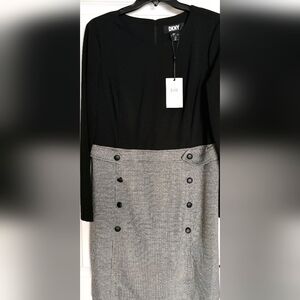 DKNY Black and Gray Long Sleeve Dress